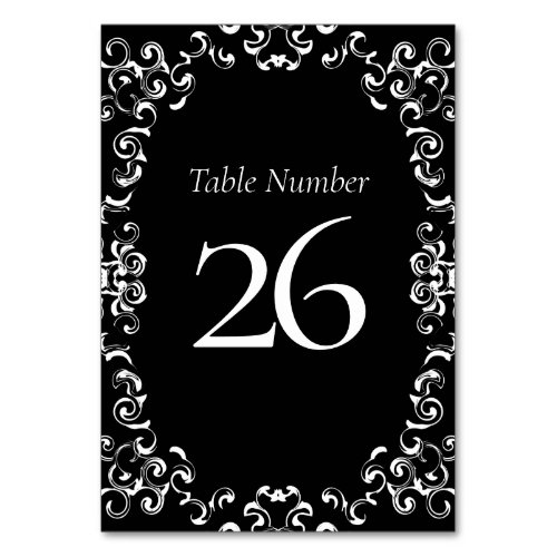 Black  White Swirl Gothic Wedding Table Number