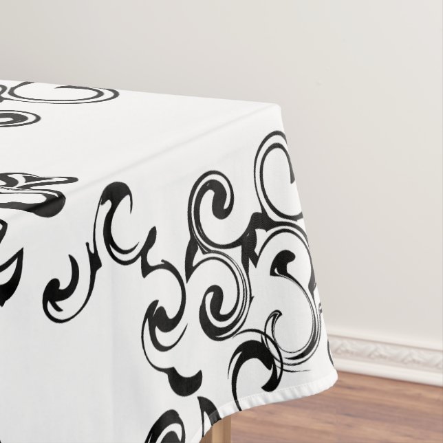 Black & White Swirl Gothic Wedding Tablecloth (In Situ)