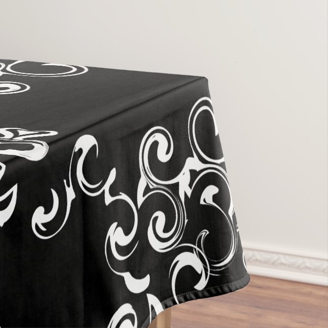 Black & White Swirl Gothic Wedding Tablecloth (In Situ)