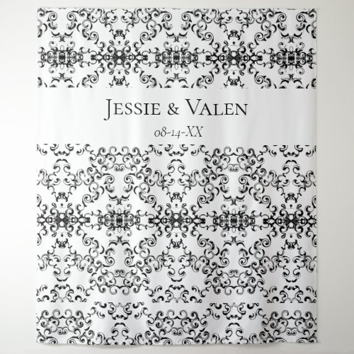 Black  White Swirl Gothic Wedding Tapestry