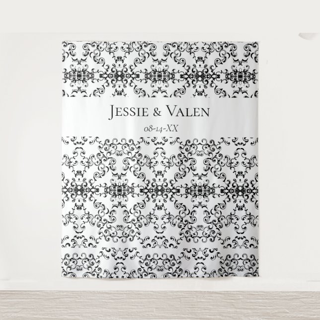 Black & White Swirl Gothic Wedding Tapestry (Front)