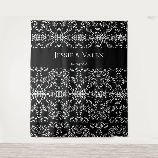 Black & White Swirl Gothic Wedding Tapestry (Front)