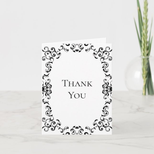 Black & White Swirl Gothic Wedding Thank You Card (Front)