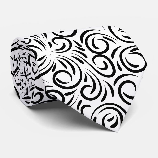 black white swirl pattern  neck tie (Rolled)