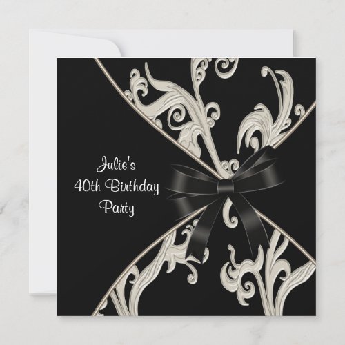 Black White Swirl Womans 40th Birthday Party Personalized Invite