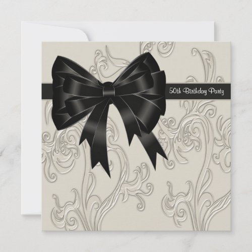 Black White Swirl Womans 50th Birthday Party Invitation