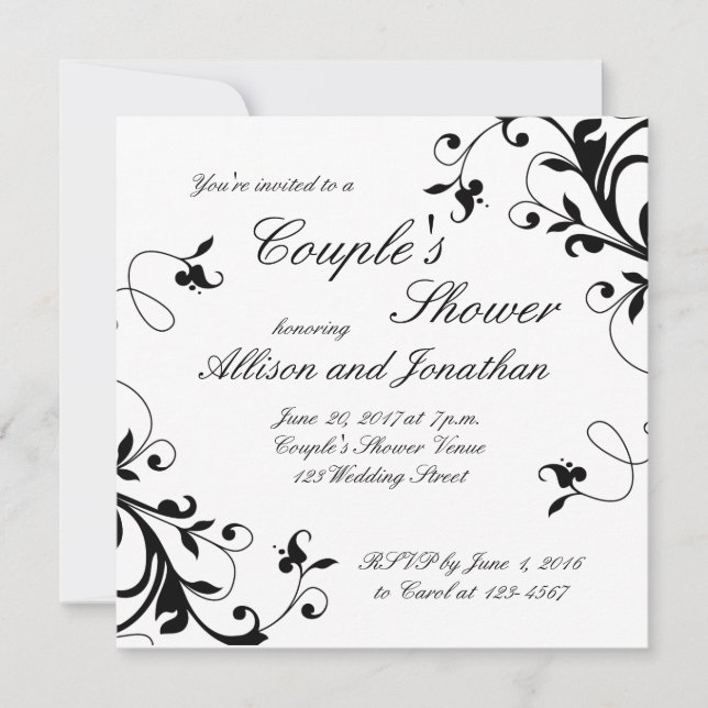 Black White Swirls Couple's Shower Invitation (Front)