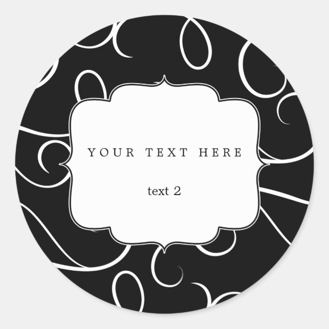 Black & White Swirls Elegant Favor Sticker (Front)