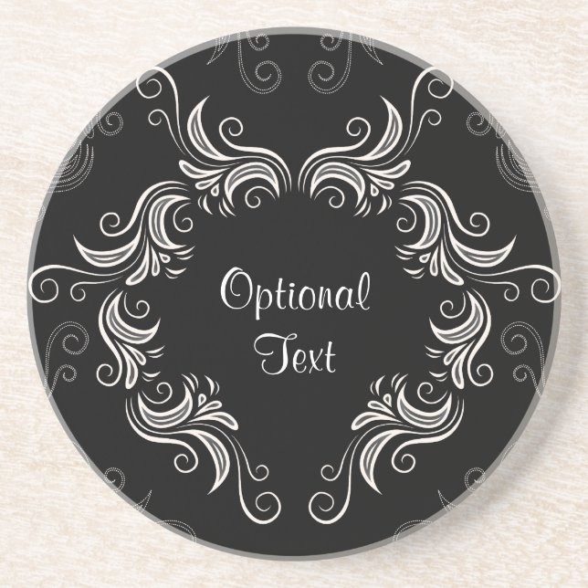 Black & White Swirls Frame Sandstone Coaster (Front)