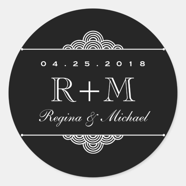 Black White Swirly Circle Wedding Favor Sticker (Front)