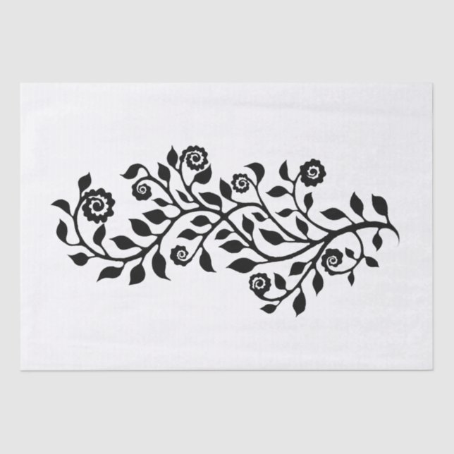 Black & White Swirly Floral Ornament Nice Simple Tissue Paper (Front)