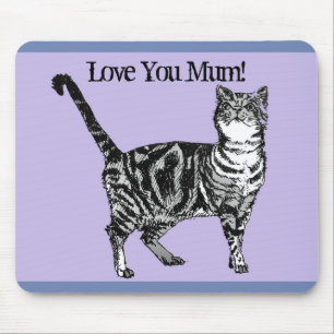 Black & White Tabby Cat Love Mum Mouse Mat Purple