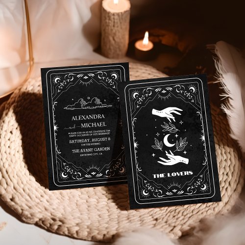 Black White Tarot The Lovers Wedding Invitation