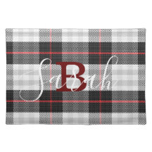 Black & White Tartan Checkered Monogram Name