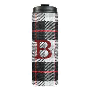 Black & White Tartan Checkered Monogram Name Thermal Tumbler