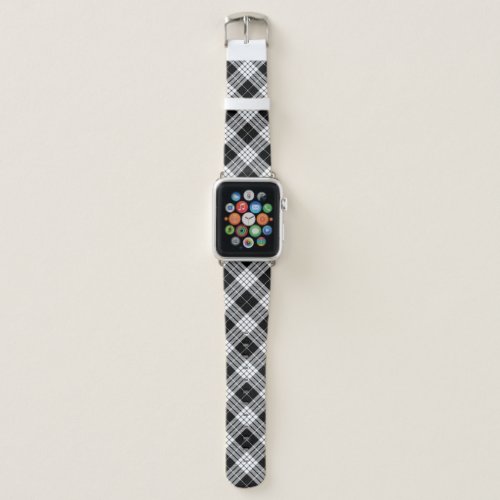 Black  White Tartan Chic Stylish Plaid Pattern Apple Watch Band