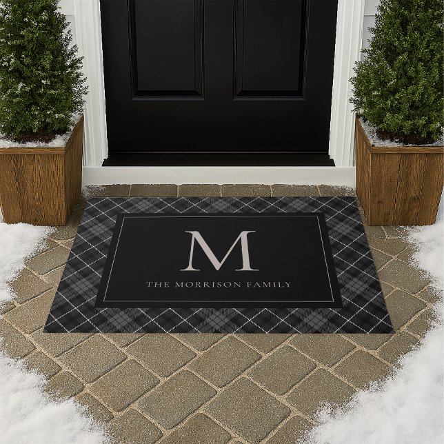 Black & White Tartan Monogram & Name Doormat (Creator Uploaded)