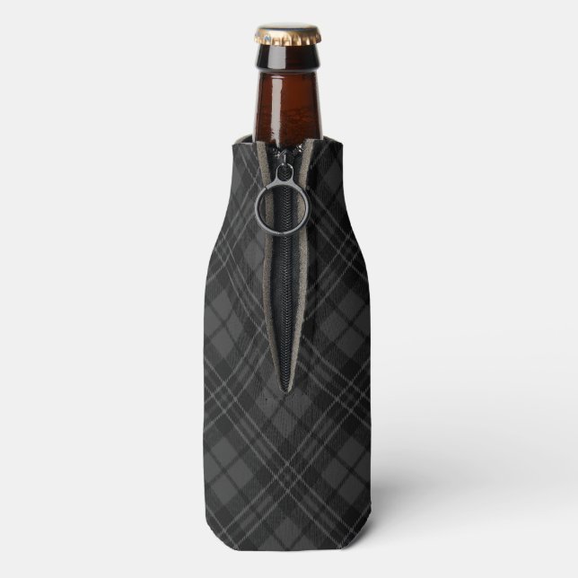 Black white tartan plaid winter Christmas pattern Bottle Cooler (Bottle Back)