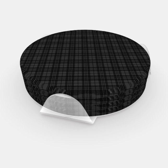 Black white tartan plaid winter Christmas pattern Coaster Set (Set)