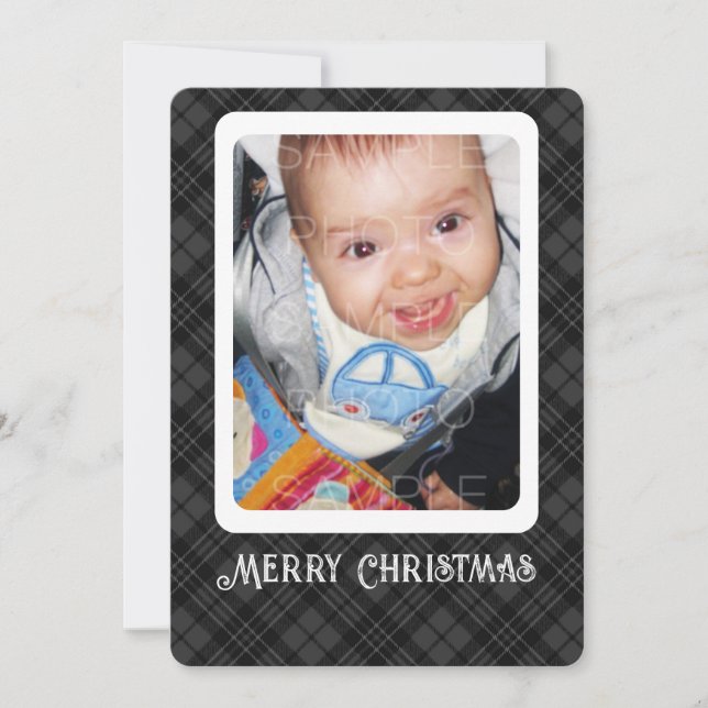 Black white tartan plaid winter Christmas photo Holiday Card (Front)
