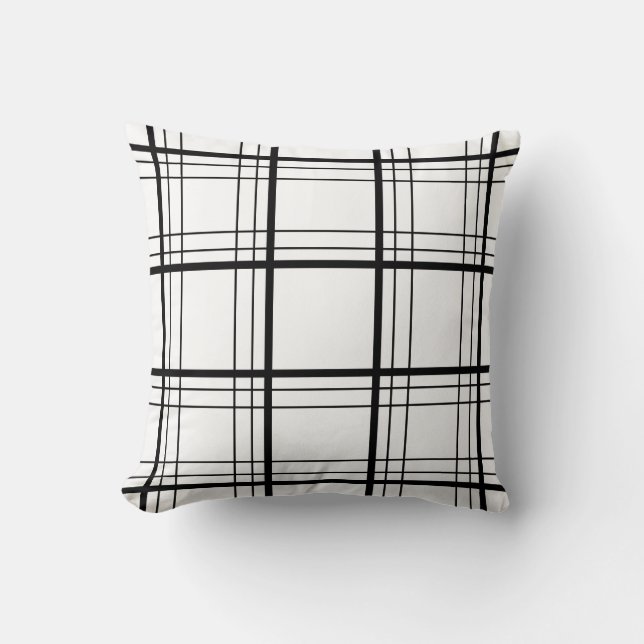 Black & White Tartan Throw Pillow (Front)