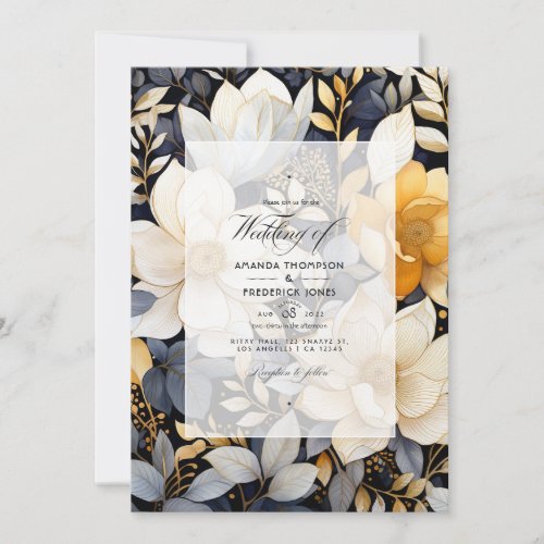 Black White Taupe Gold and Shimmery Gold Wedding Invitation