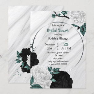 Black white teal blue geometric bridal shower invi invitation