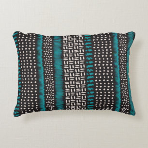 Black White Teal Dots Spots Zigzags Pattern Accent Pillow