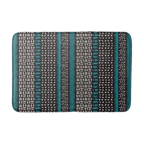 Black White Teal Dots Spots Zigzags Pattern  Bath Mat