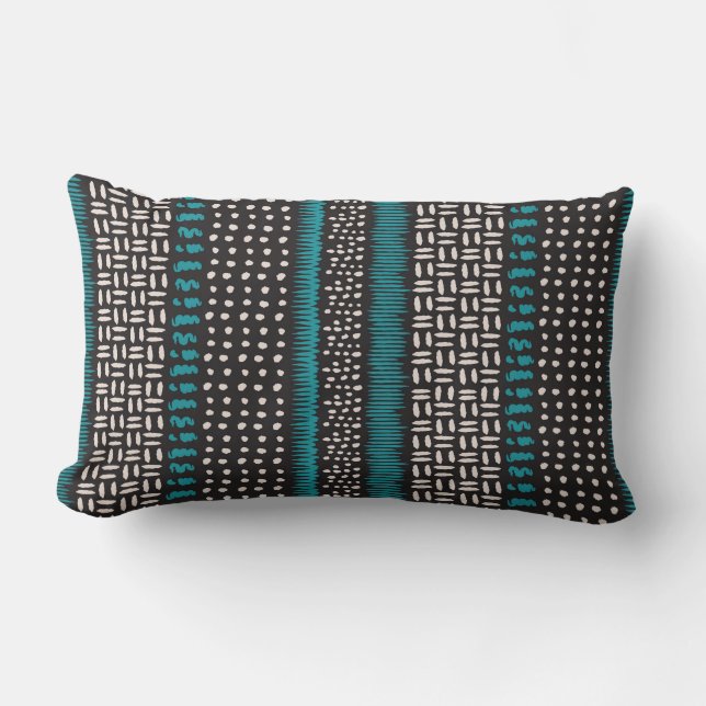 Black White Teal Dots Spots Zigzags Pattern   Lumbar Pillow (Front)