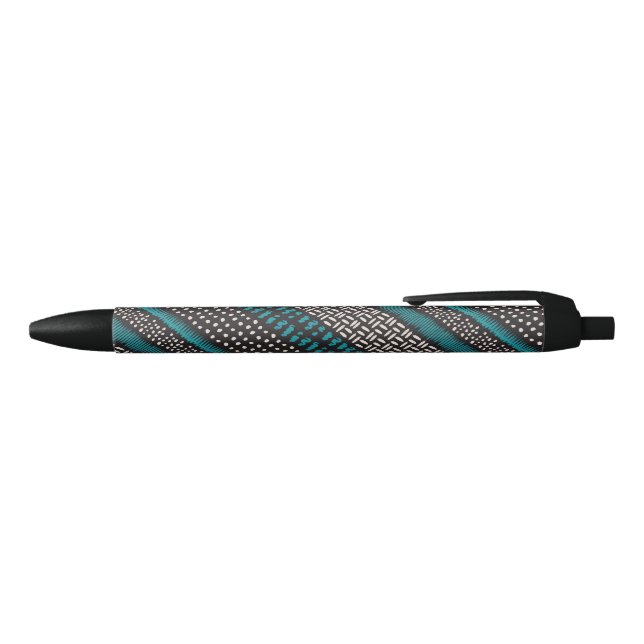 Black White Teal Dots Spots Zigzags Pattern Pen (Top)