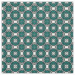 Black White Teal Ethnic Oriental Mosaic Pattern Fabric