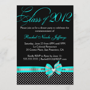 Black White Teal Polka Dot Graduation Invitation