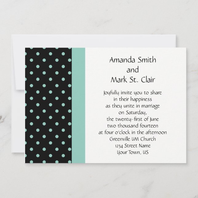 Black White Teal Polka Dots Wedding Invitation (Front)
