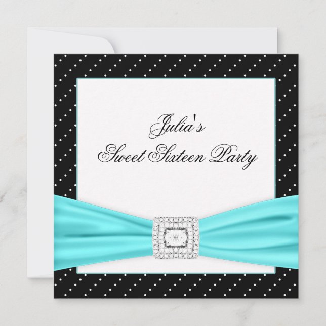 Black White Teal Sweet 16 Party Invitation (Front)