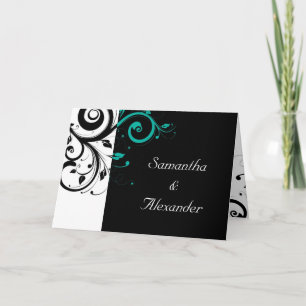 Black+White Teal Swirl Folded Wedding Invitation