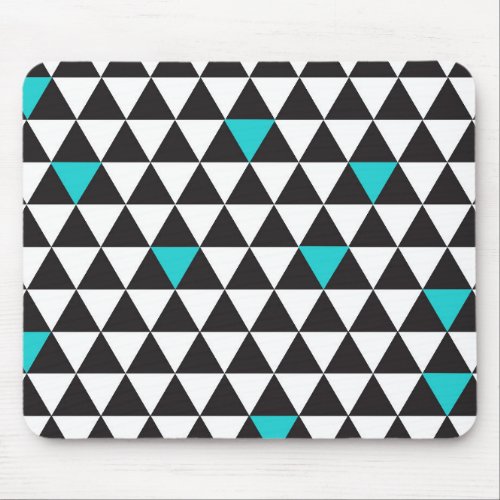 Black White Teal Turquoise Geometric Triangles Mouse Pad