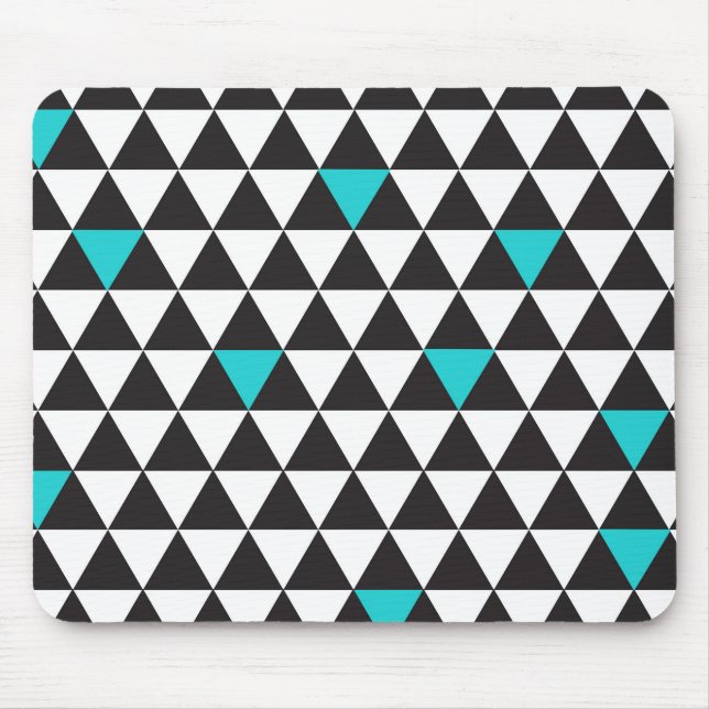 Black White Teal Turquoise Geometric Triangles Mouse Pad (Front)