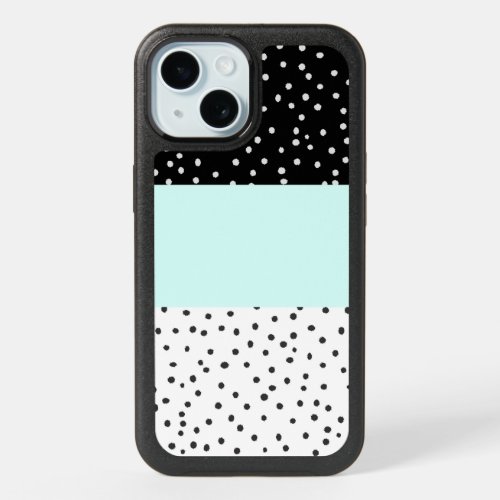 Black white teal watercolor polka dots color block iPhone 15 case