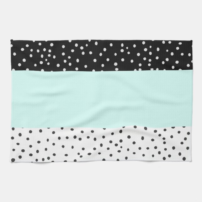 Black white teal watercolor polka dots pattern towel (Horizontal)