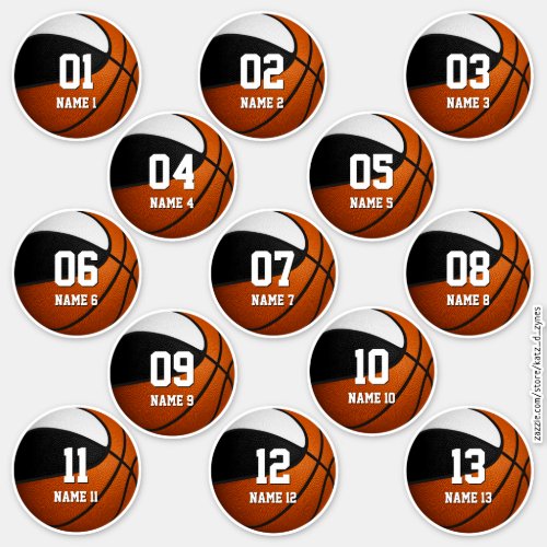 black white team colors basketball 13 players sticker