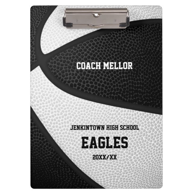 black white team colors basketball coach name clipboard (Front)