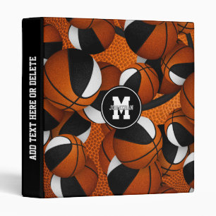 black white team colors basketballs pattern 3 ring binder