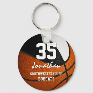 Black white team colors boys girls basketball keychain