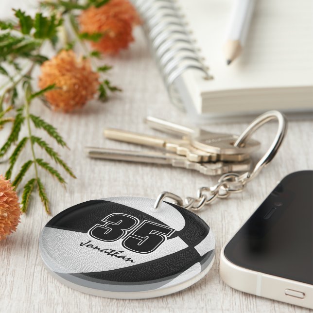 Black white team colors boys girls basketball keychain (Front Right)