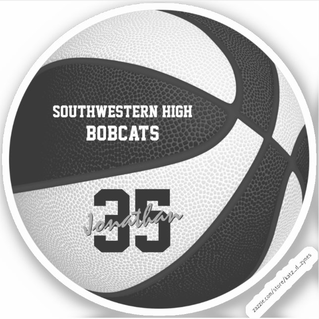 black white team colors boys girls basketball sticker (Front)