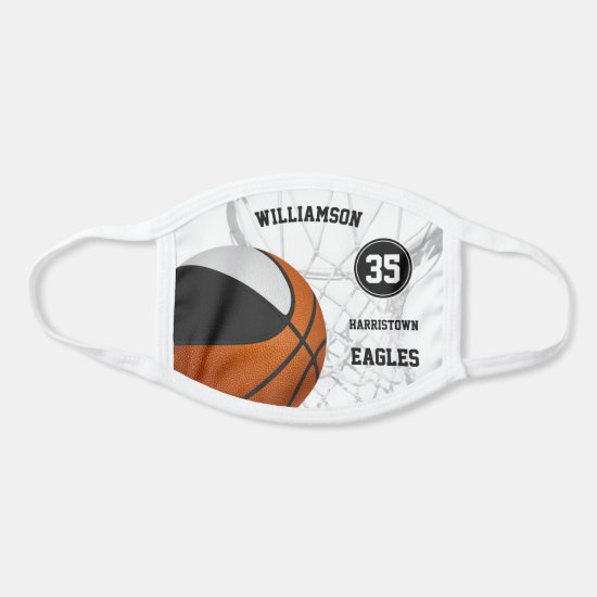 black white team colors boys girls name basketball face mask