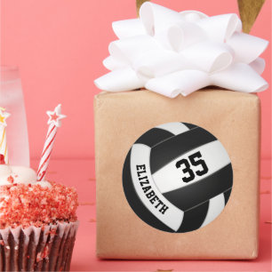 black white team colors boys girls volleyball classic round sticker