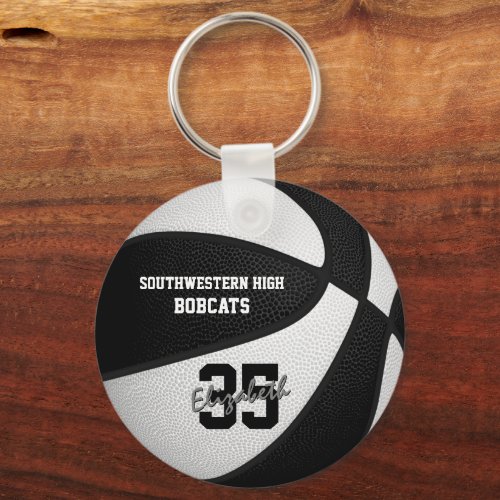 black white team colors girls boys basketball keychain