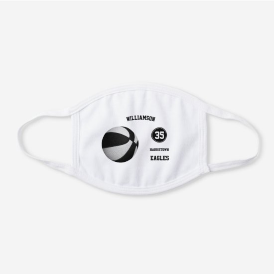 black white team colors girls boys basketball white cotton face mask